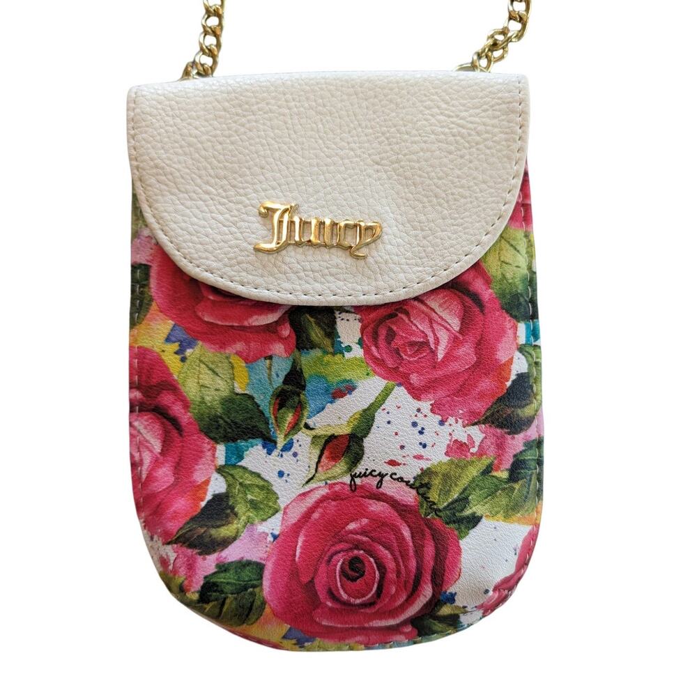 Juicy Couture Purse Cellie Crossbody White Multi Rose Pink Floral sling bag